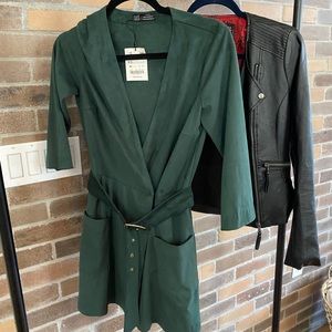 NWT ZARA Trafaluc Suede Emerald romper (skort)